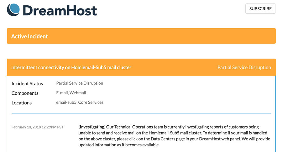 DreamHost-Dienststatus