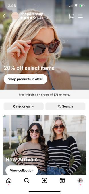 Shop-Seite der Bekleidungsmarke Dress Up