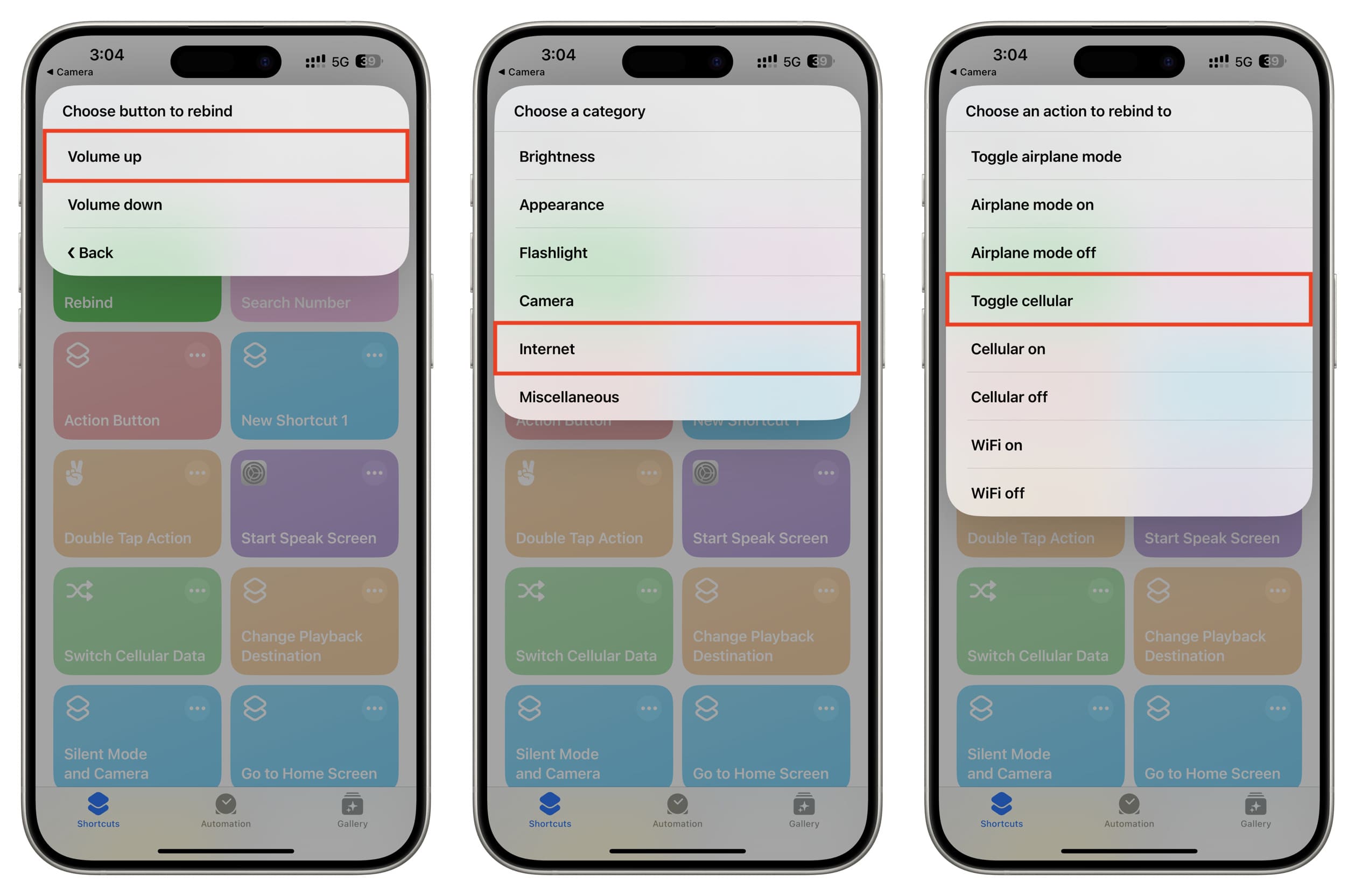 Legen Sie die iPhone-Lautstärketaste fest, um die ausgewählte Aktion in der Verknüpfung „Neu binden“ auszuführen