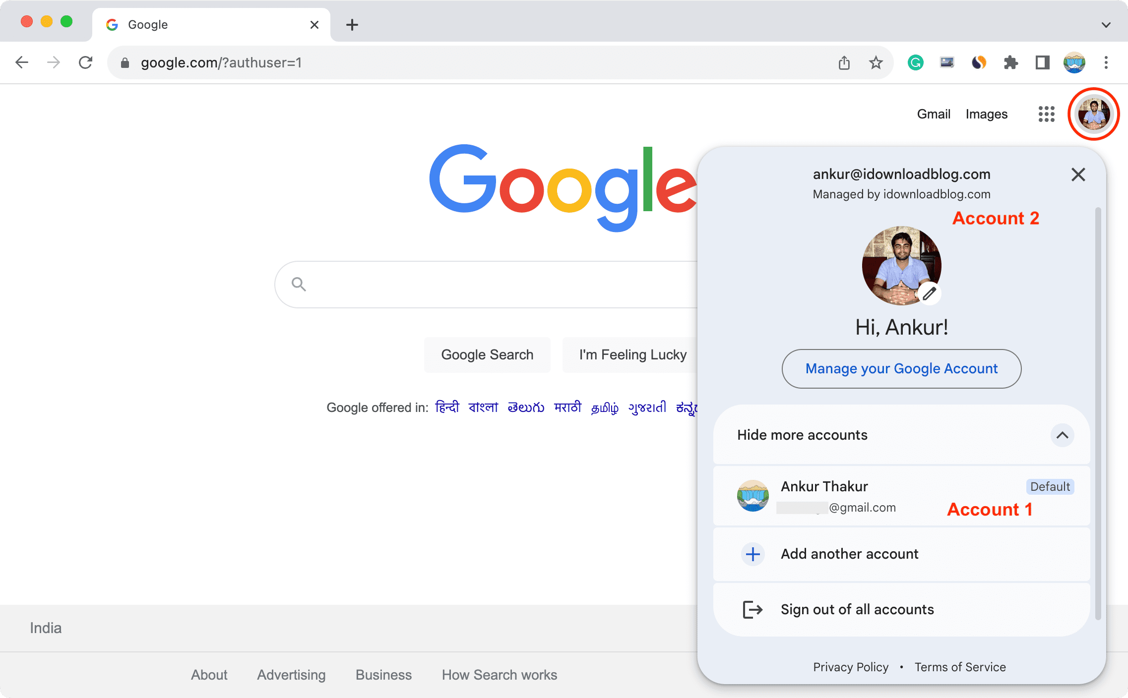 Verwendung von zwei Google-Konten in Chrome auf dem Mac