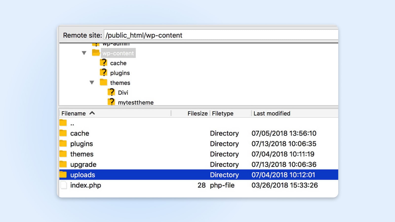 WP-Inhalt, Ordner „Uploads“.