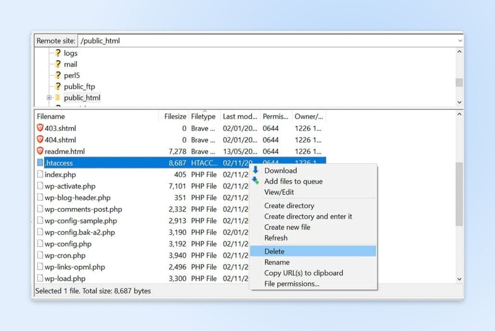 Löschen Sie .htaccess