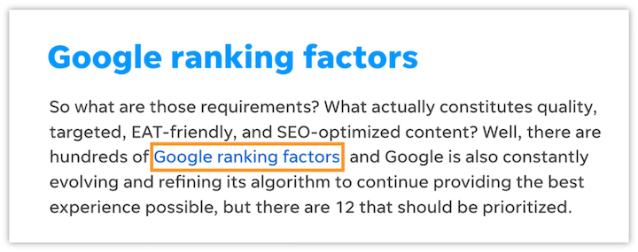 Beispiel einer internen Verlinkung für Pillar-Seiten