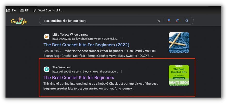 Beispiel für das Ranking von Blogbeiträgen in den Suchergebnissen, um den organischen Traffic zu steigern
