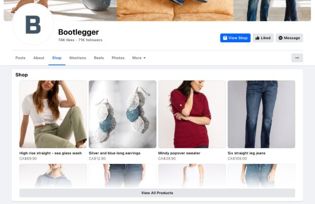 Facebook-Shop des Bootlegger-Einzelhandelsunternehmens