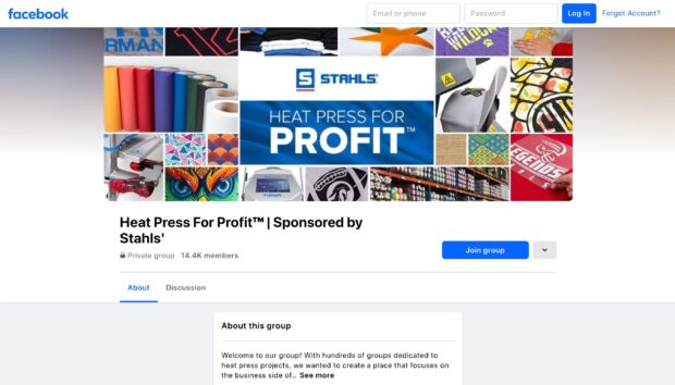 Facebook-Gruppe Stahls Heatpress for Profit