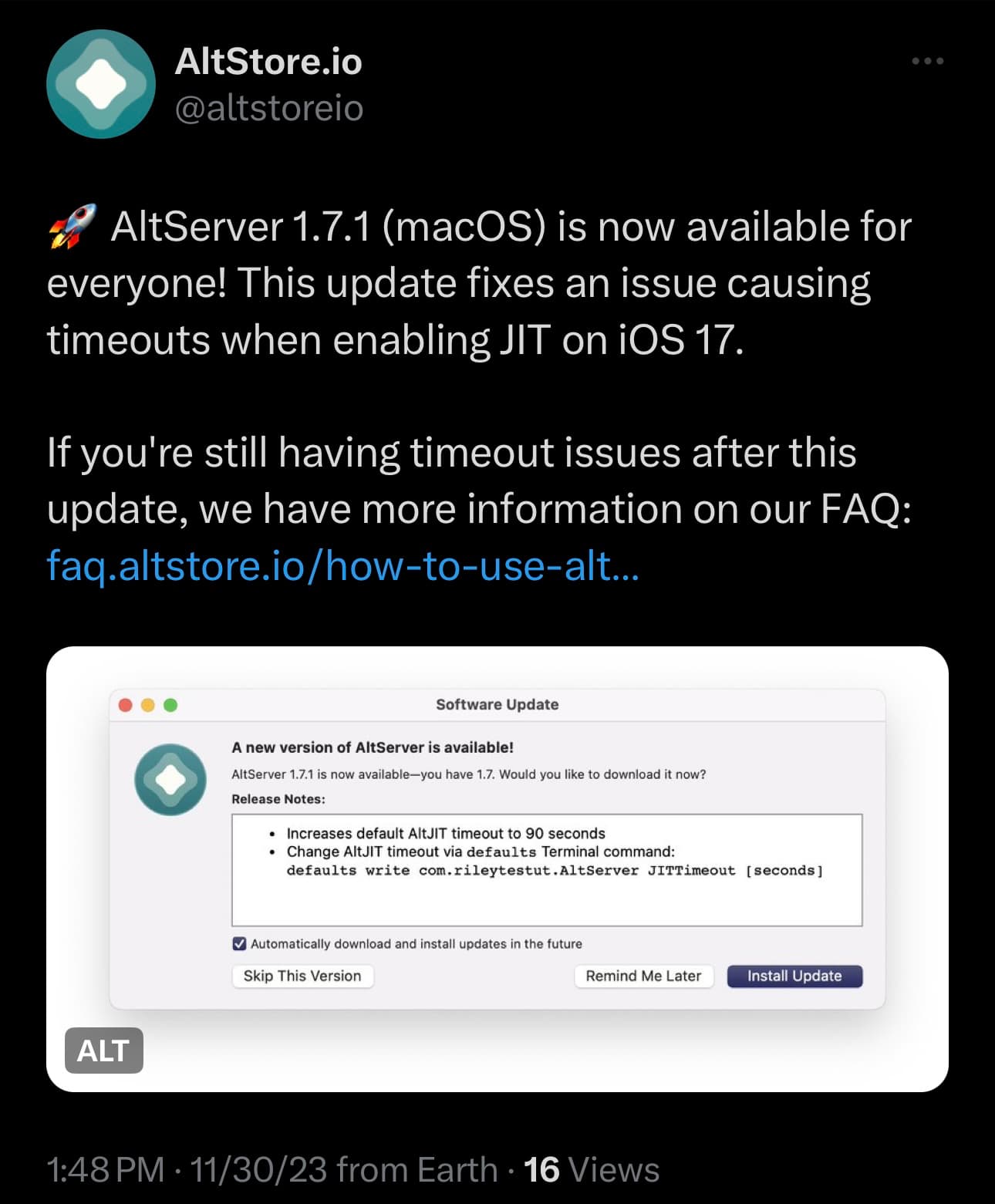 AltServer v1.7.1 für macOS veröffentlicht.