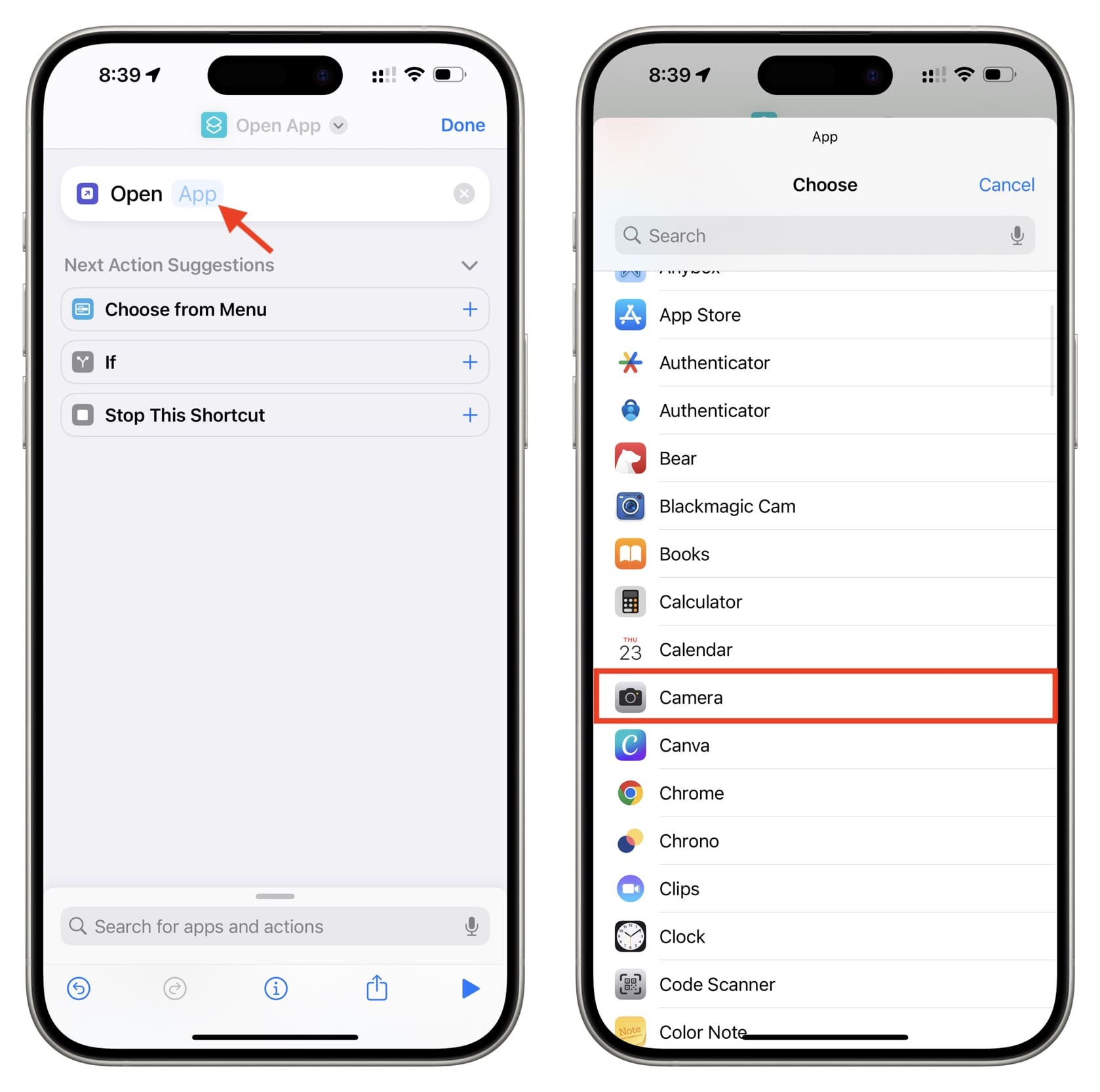 Erstellen Sie eine Verknüpfung zum Öffnen der Kamera auf dem iPhone