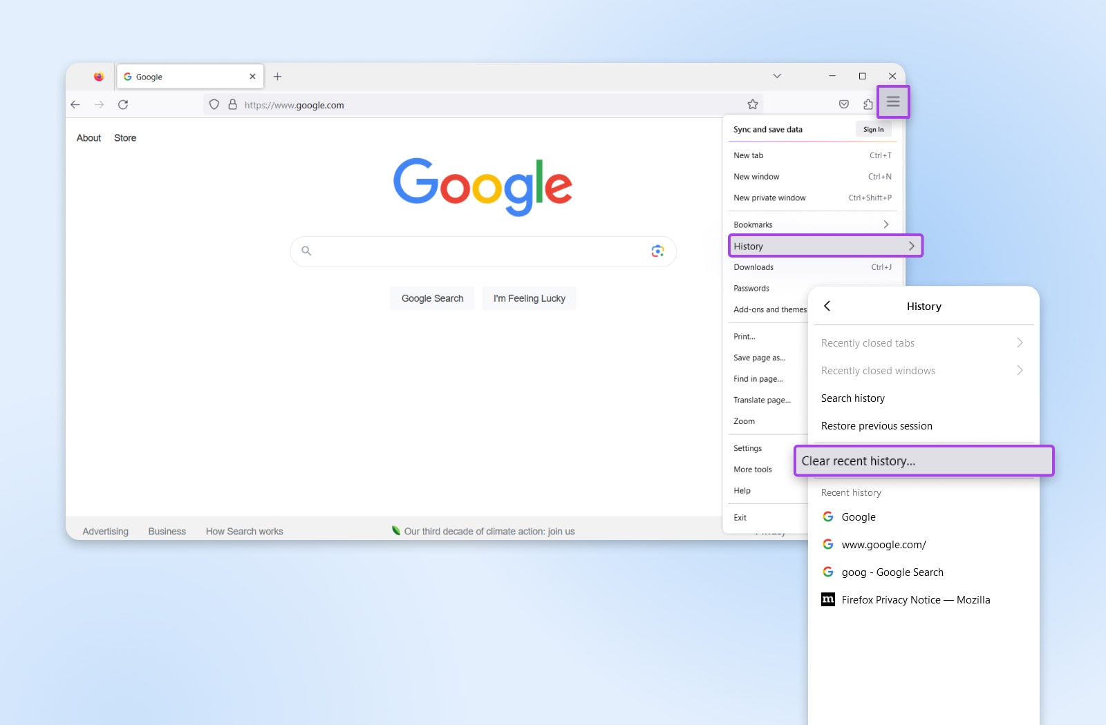 Löschen Sie den aktuellen Verlauf
