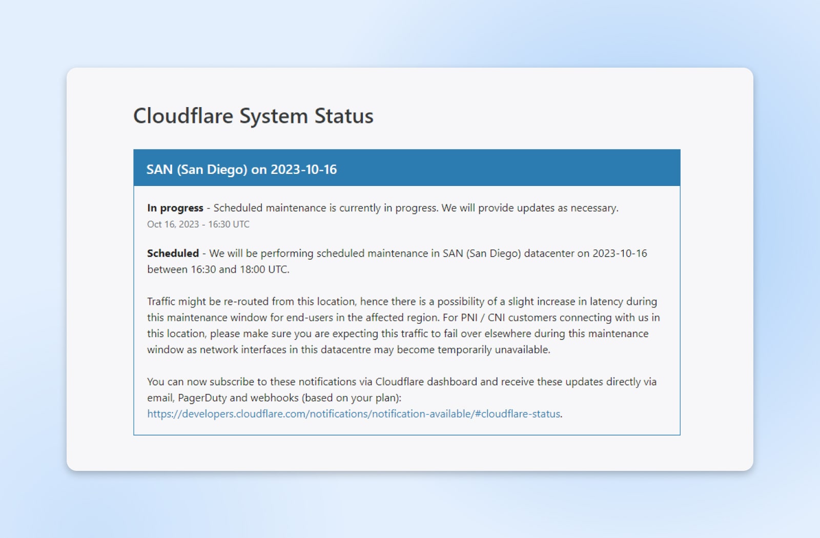 Cloudflare-Systemstatus