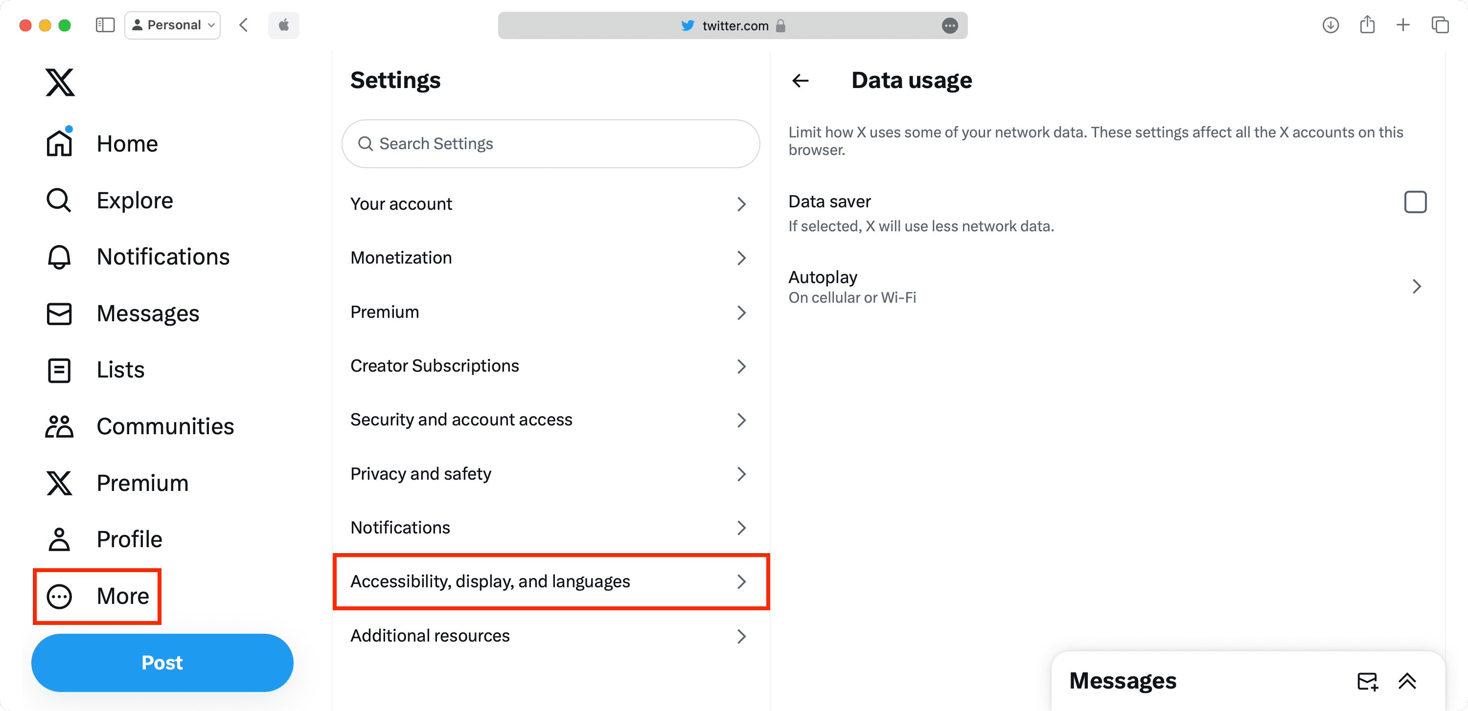 Datennutzungseinstellungen im Twitter-Web