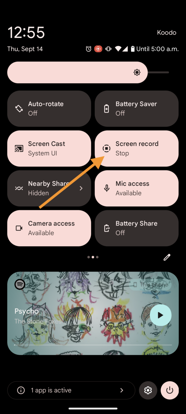 Die Aufnahme des Bildschirms „Schnelleinstellungen“ wird gestoppt