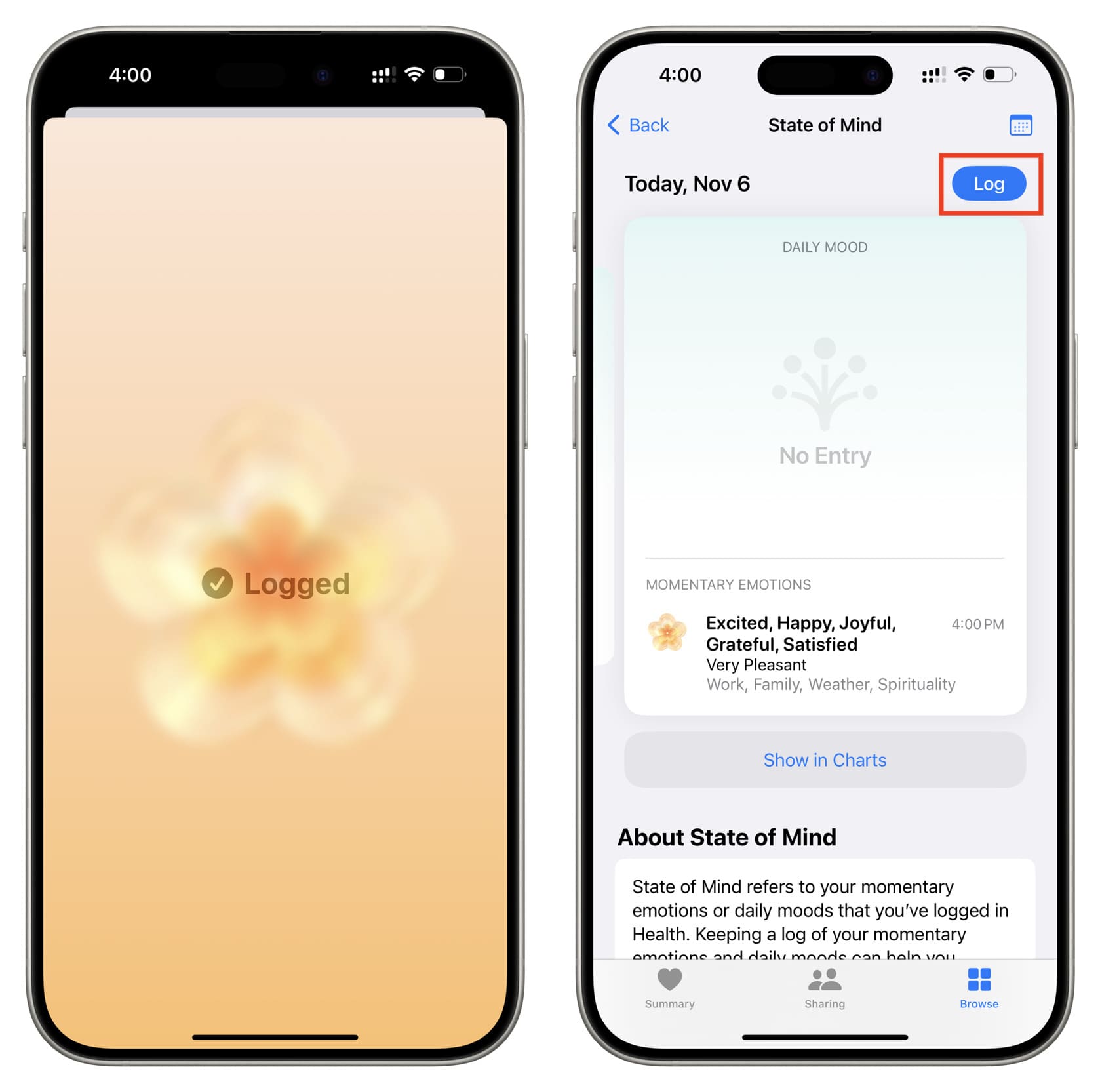 Emotionen und Stimmung auf dem iPhone angemeldet