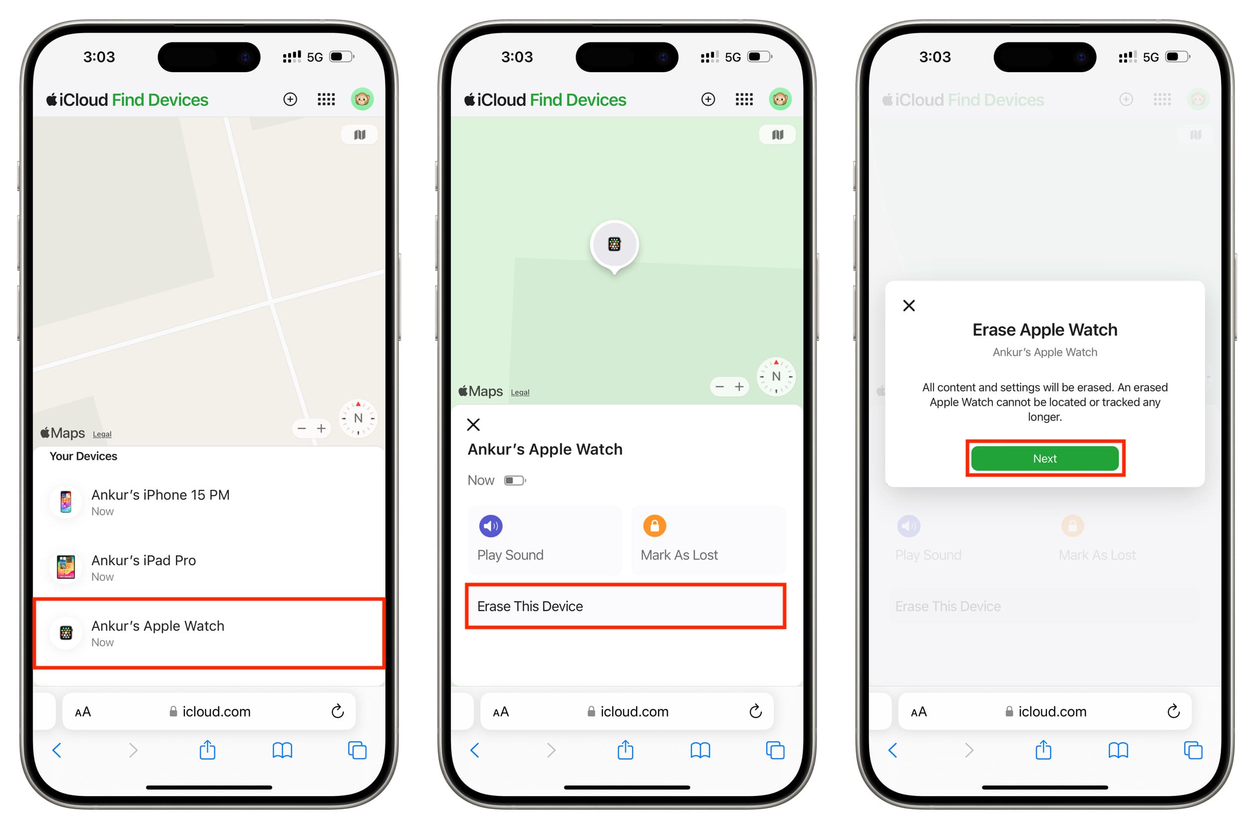 Löschen Sie die Apple Watch aus der Ferne und deaktivieren Sie die Aktivierungssperre mit iCloud in einem Browser