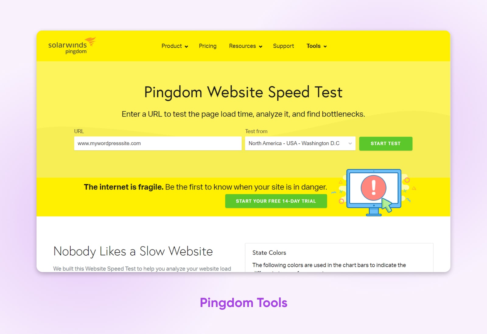 Screenshot der Pingdom-Tools