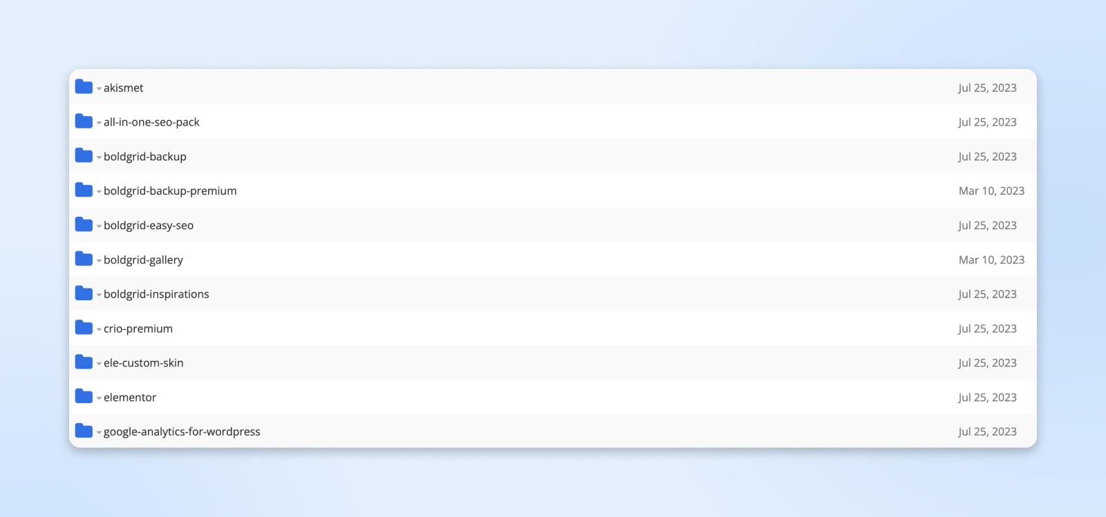 Screenshot von Plugin-Ordnern mit einer Reihe von 11 Plugins