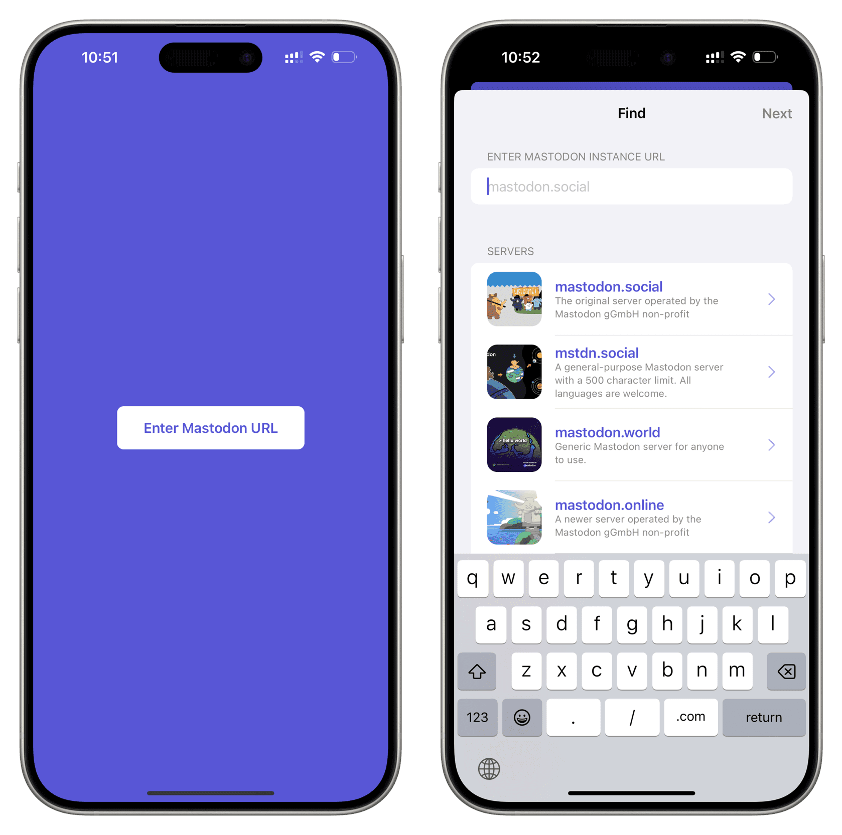 Melden Sie sich in der Stomp-App auf dem iPhone bei Mastodon an
