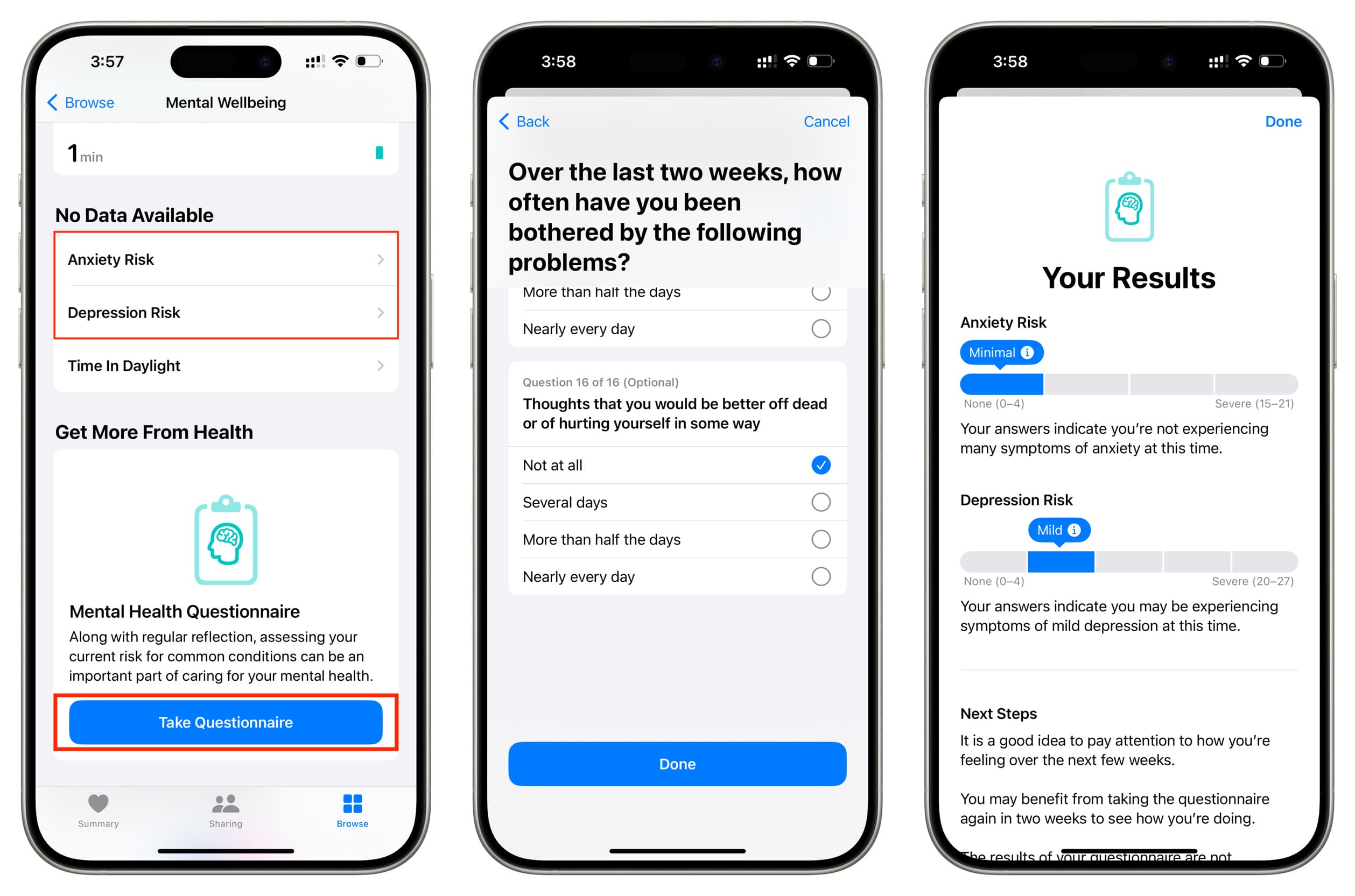 Fragebogen zur psychischen Gesundheit ausfüllen und Ergebnis sehen