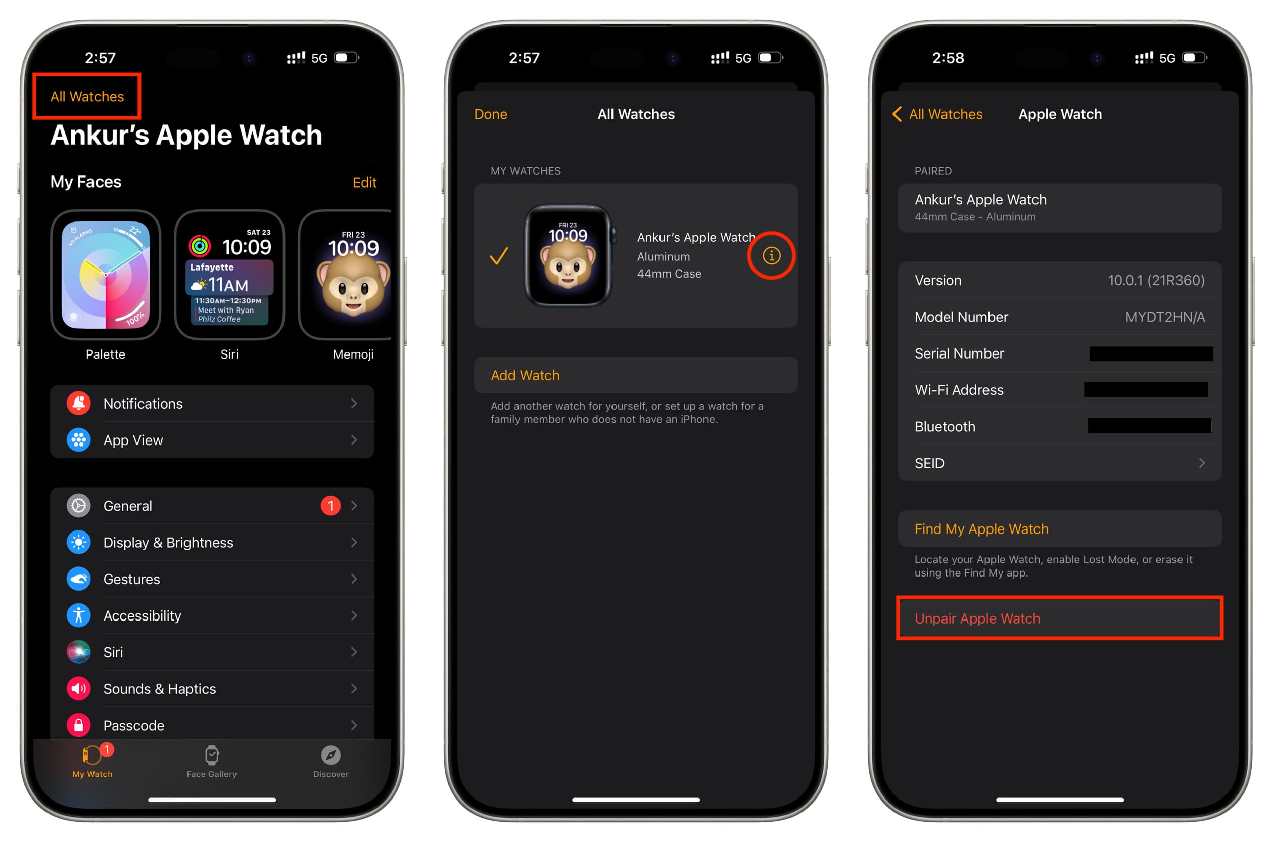 Entkoppeln Sie die Apple Watch von Ihrer iPhone Watch-App
