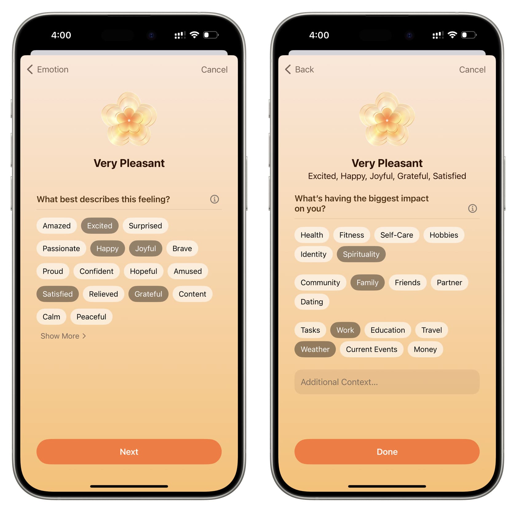 Was beschreibt dieses Gefühl in der iOS Health App am besten?