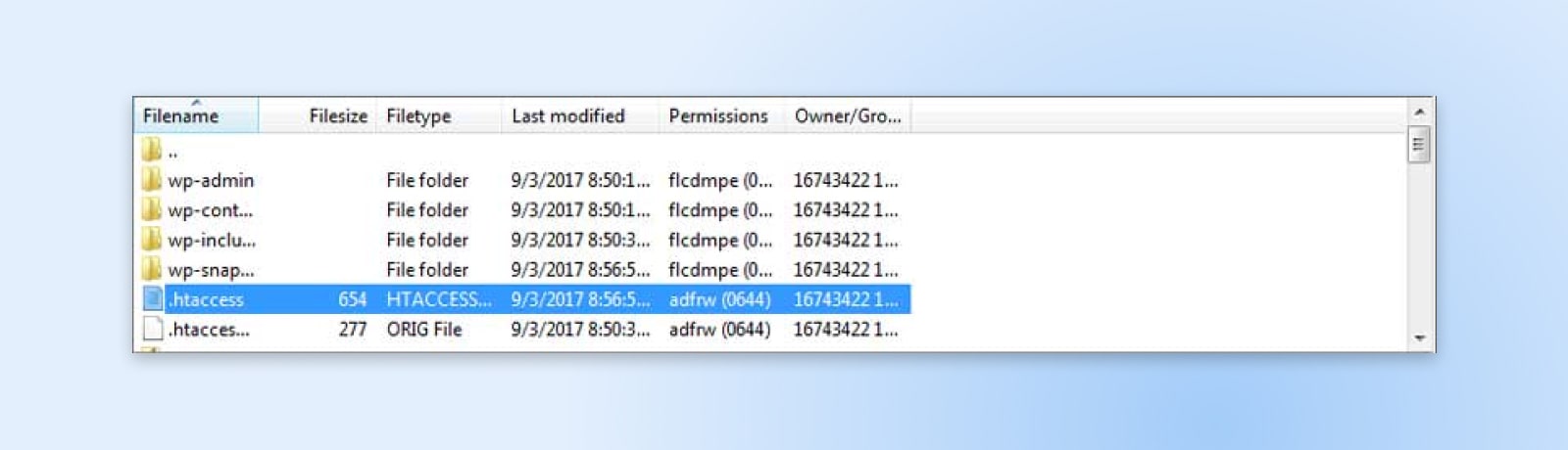 Screenshot, der den Speicherort der htaccess-Datei im Stammverzeichnis Ihrer Website zeigt