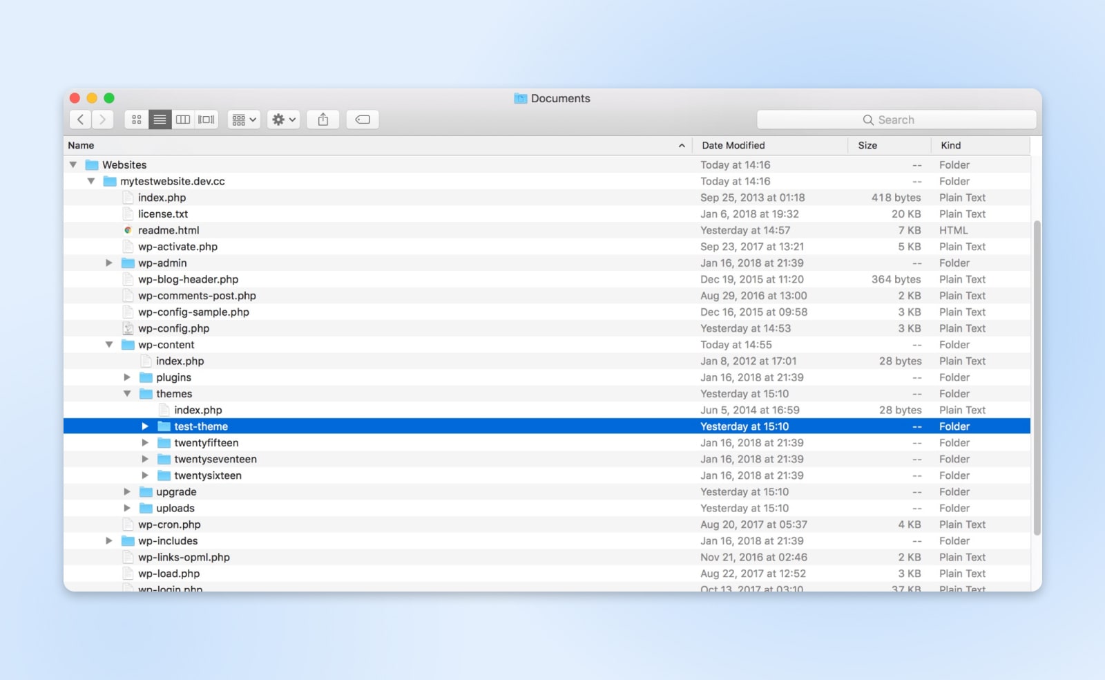 Ordner „WordPress-WP-Content-Themen“ im FTP-Client