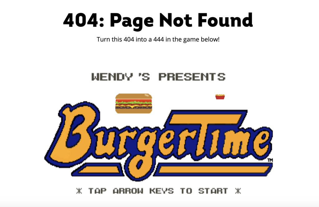 Screenshot von Wendys 404-Seite