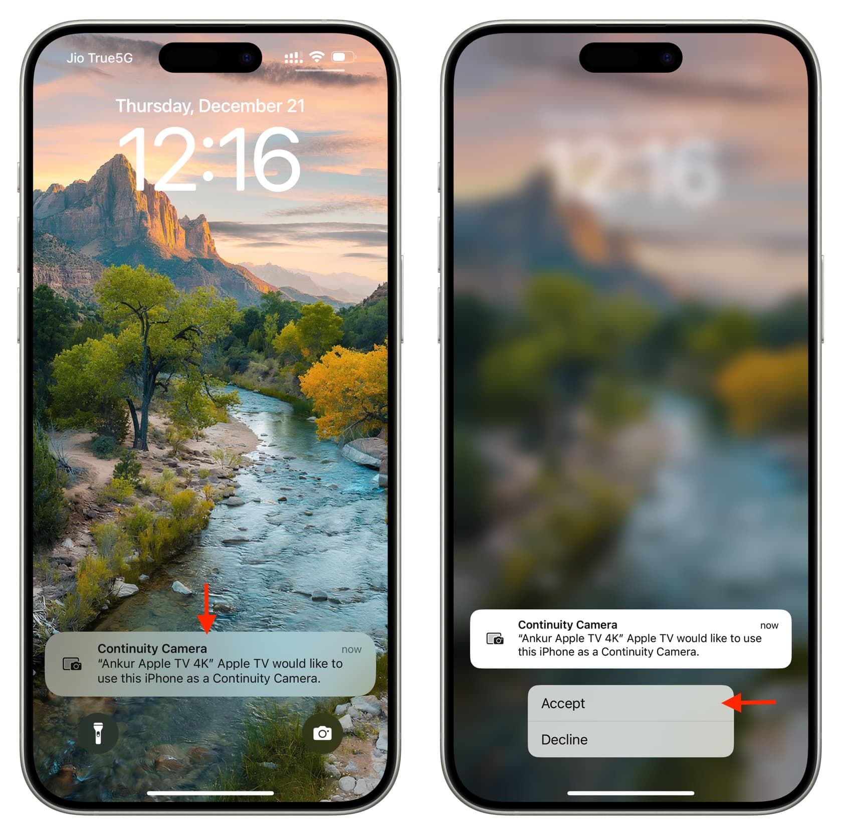 Akzeptieren Sie die Continuity Camera-Anfrage von Apple TV auf Ihrem iPhone