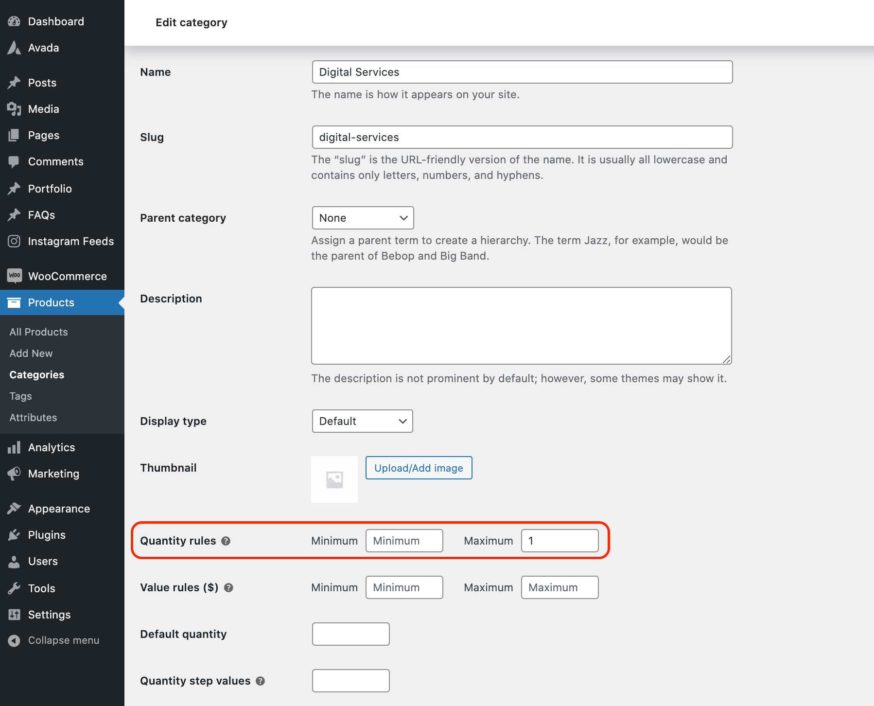 Mengenregeln für WooCommerce-Kategorien