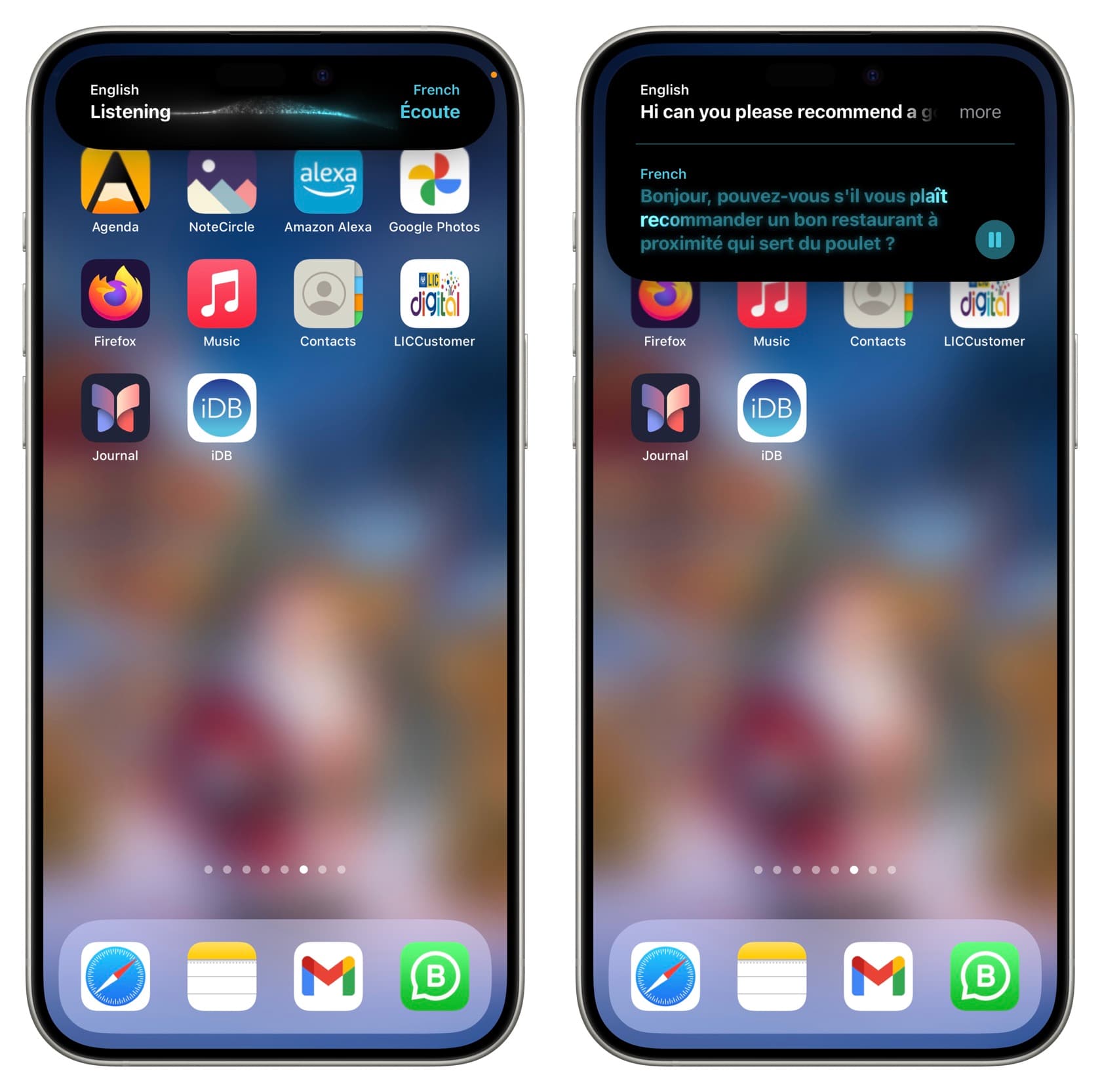 Drücken Sie die Aktionstaste, um gesprochene Sätze zu übersetzen