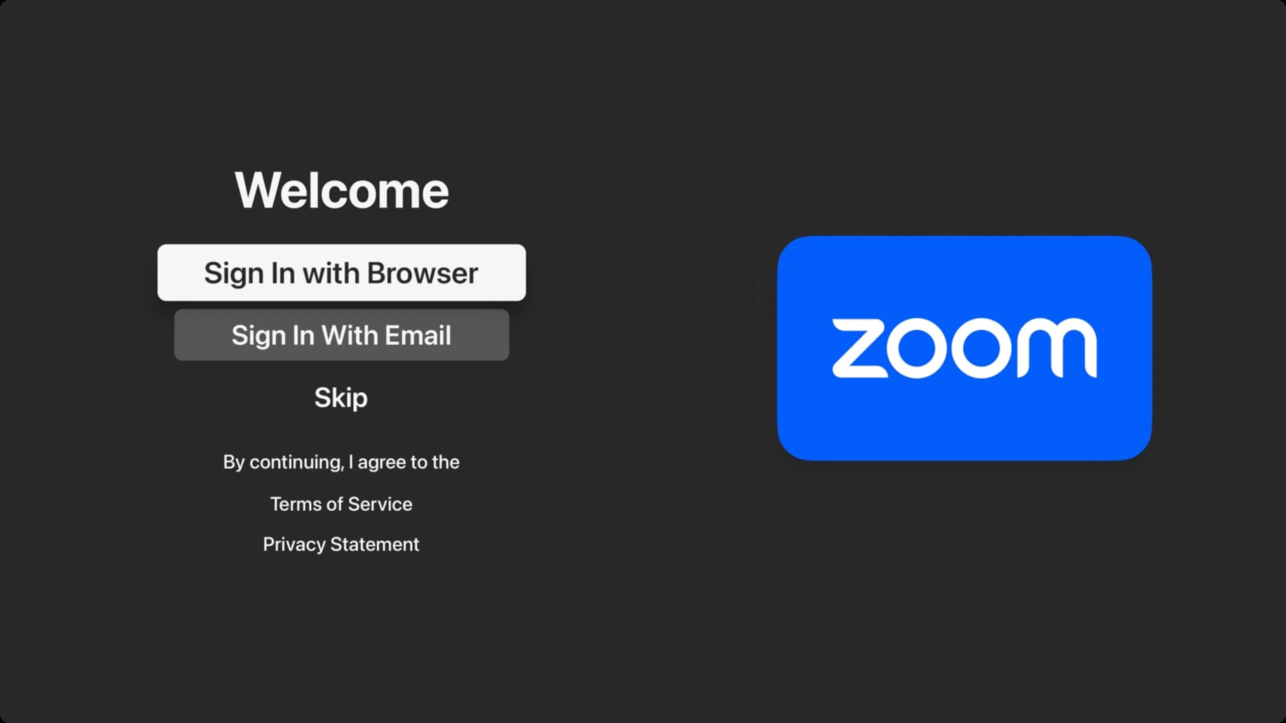 Melden Sie sich bei Zoom auf Apple TV an