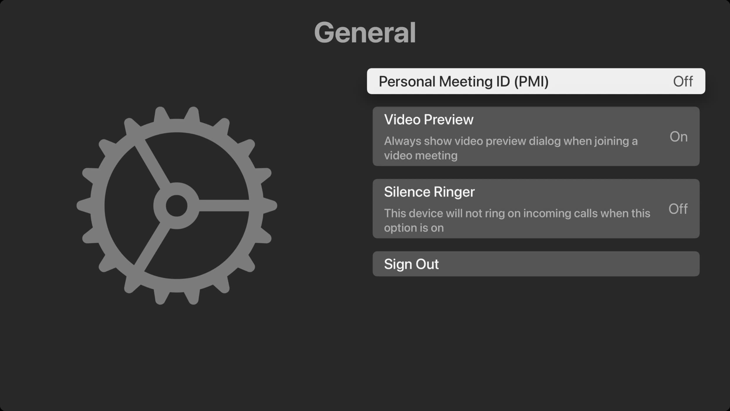 Zoom Allgemeine Einstellungen auf Apple TV