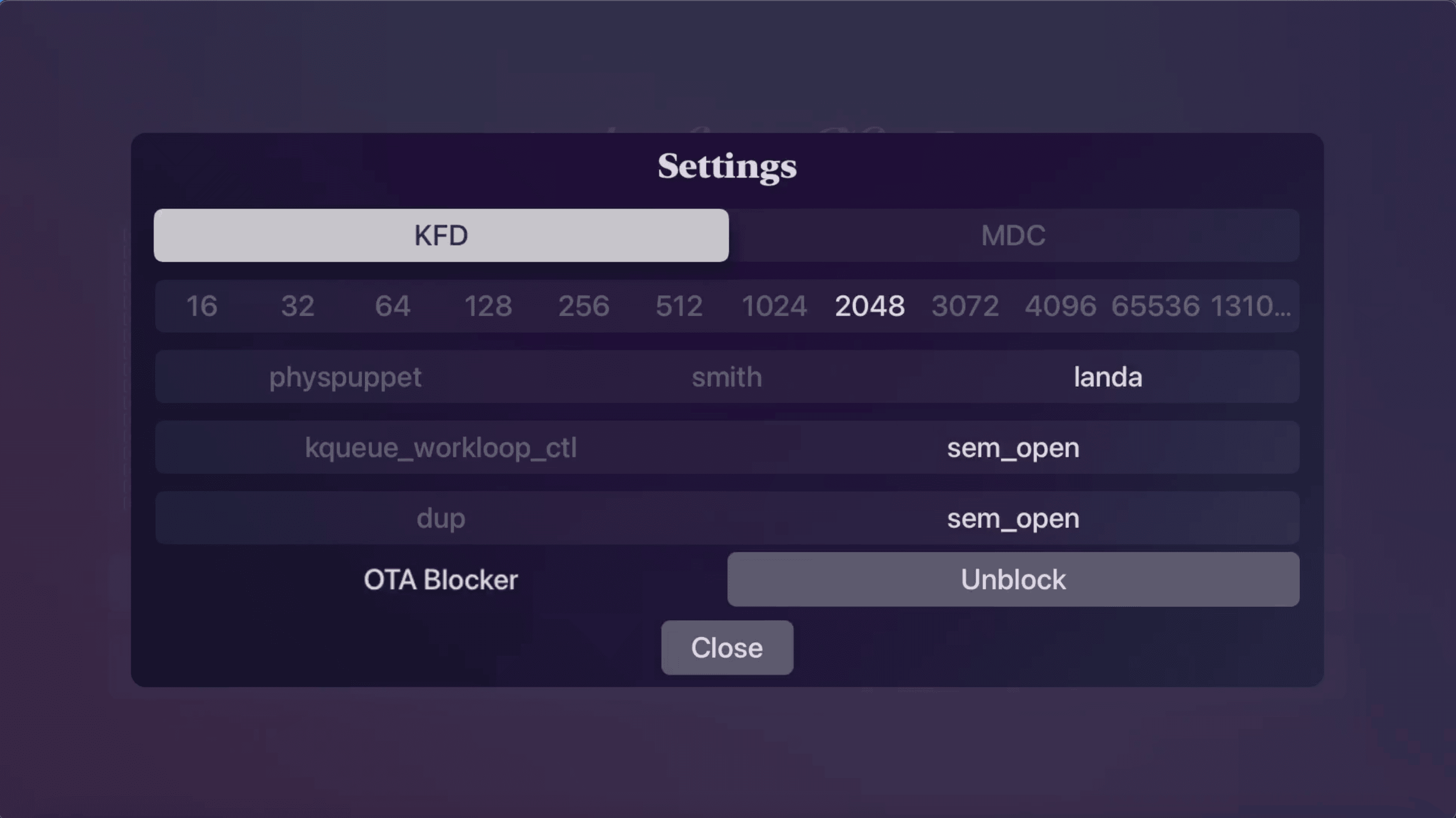 Misaka für tvOS OTA-Update-Blocker-Einstellung.