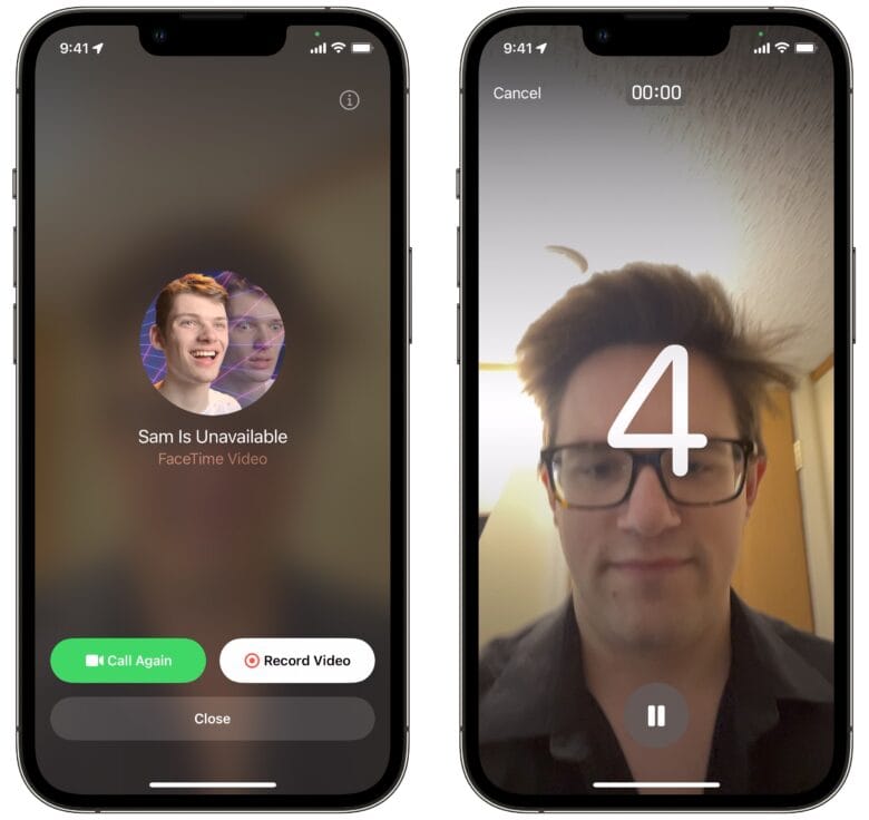 Nehmen Sie eine FaceTime-Nachricht auf Screenshots eines fehlgeschlagenen FaceTime-Anrufs und der Aufnahme eines Videos mit Countdown