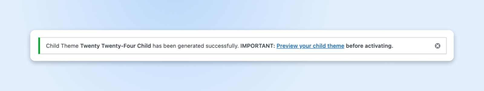 Das untergeordnete Thema „Twenty Twenty Four Child“ wurde erfolgreich generiert