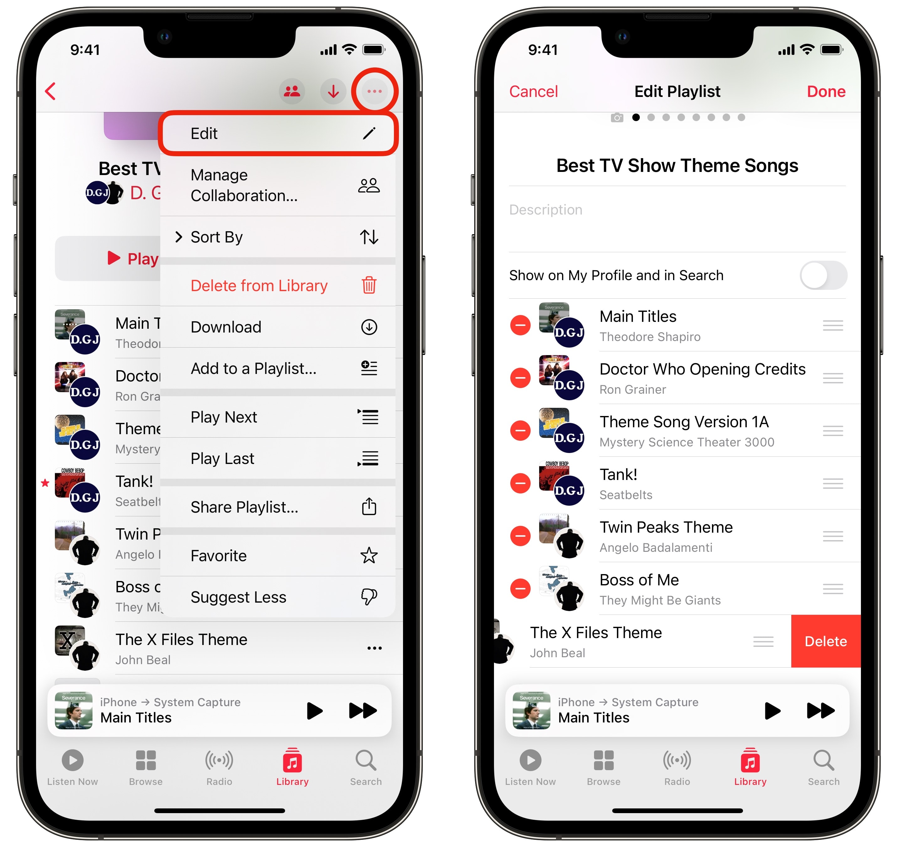Bearbeiten einer Apple Music-Wiedergabeliste