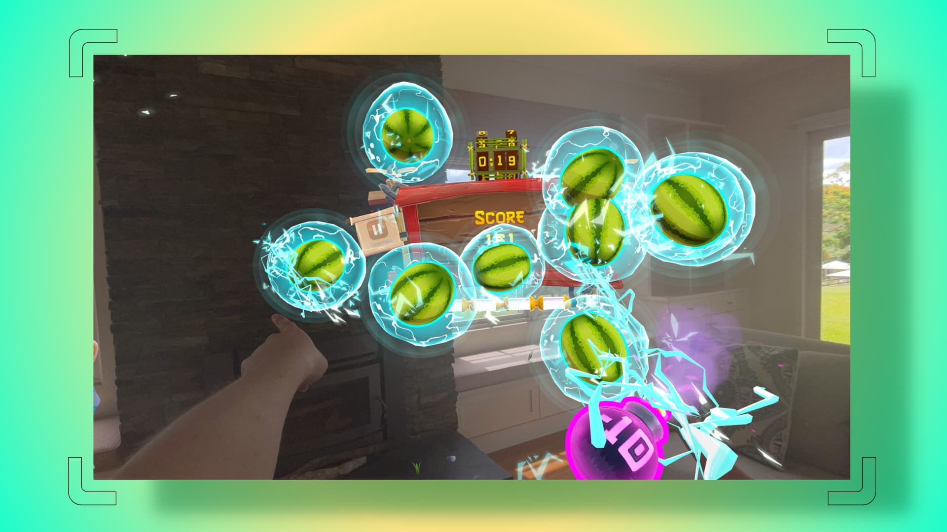 Screenshot des Fruit Ninja-Spiels auf Apple Vision Pro machen
