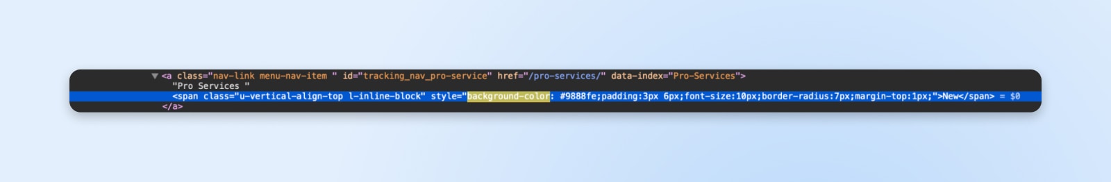 Untersuchen Sie den HTML-Code der Seite und zeigen Sie die Span-Klasse und die Hintergrundfarbe in HTML an