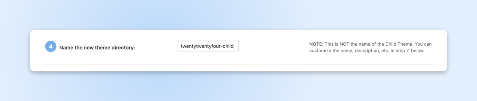 Sie können dem untergeordneten Thema einen beliebigen Namen geben, solange es für Ihre Website einzigartig ist und akzeptable Zeichen enthält.