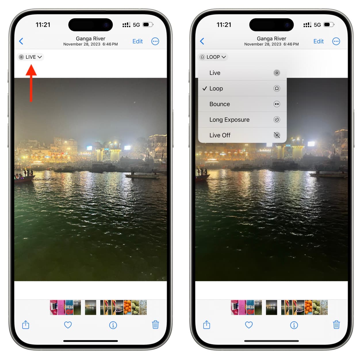 Hinzufügen eines Loop-Effekts zu Live Photo auf dem iPhone