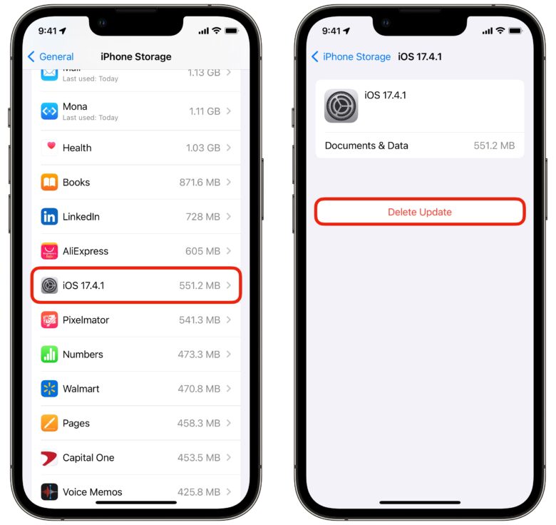 Software-Update löschen Löschen eines Softwareupdates