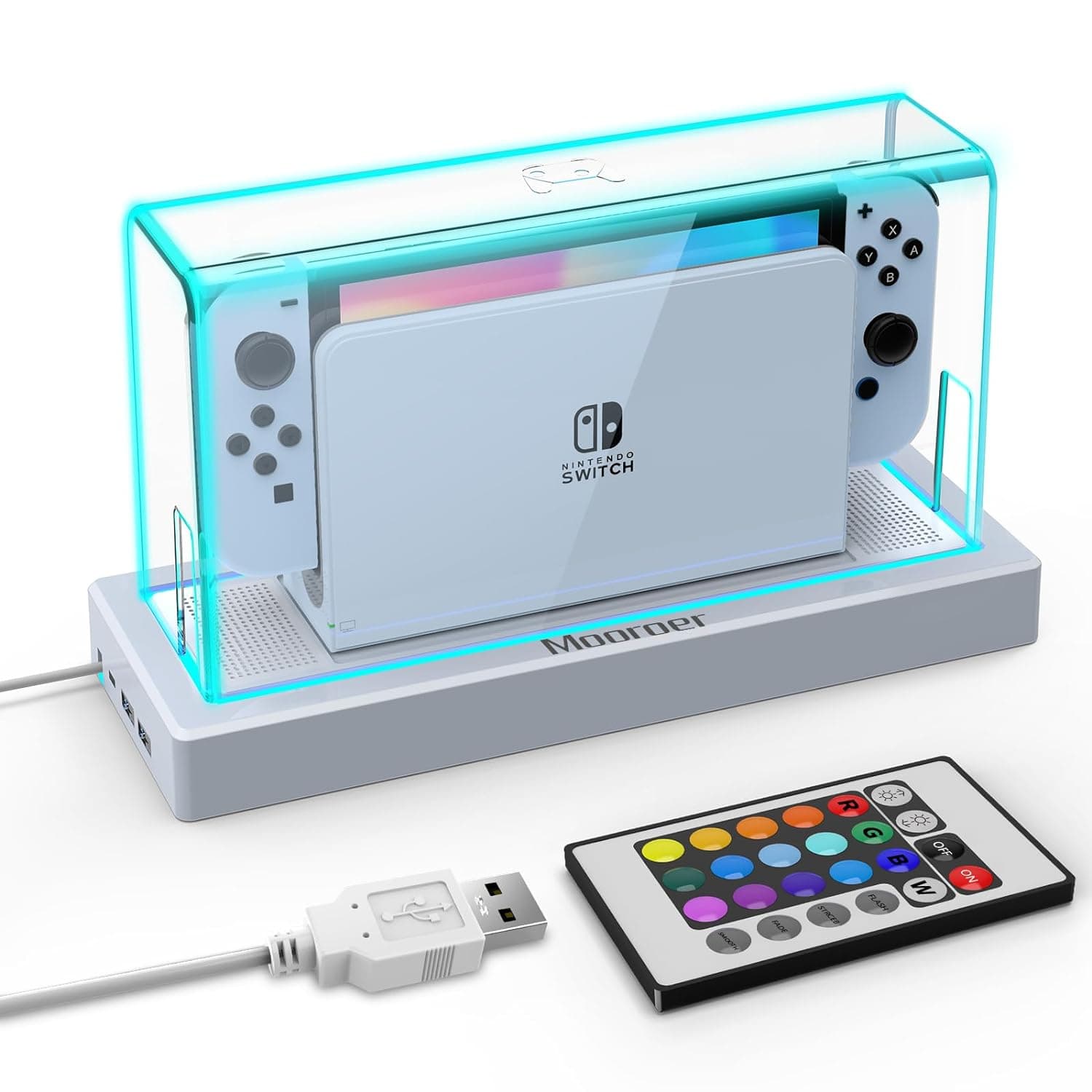 Mooroer Nintendo Switch Staubschutzhülle mit LED-Beleuchtung.