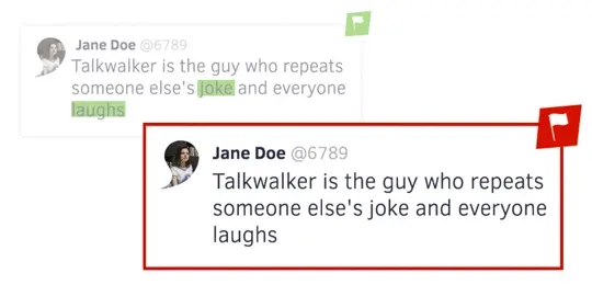 zwei doppelte Tweets, einer mit grüner Flagge und einer mit roter Flagge, um die Stimmungsanalyse anzuzeigen