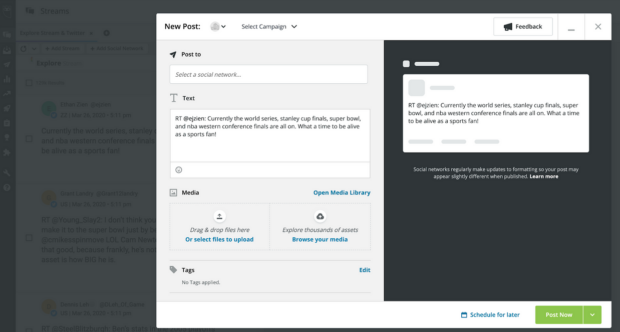 Hootsuite Composer zeigt die Meltwater-Integration in der App
