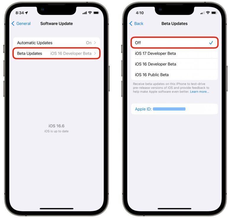 Deaktivieren Sie die iOS Developer Beta Deaktivieren Sie Software-Updates für Entwickler