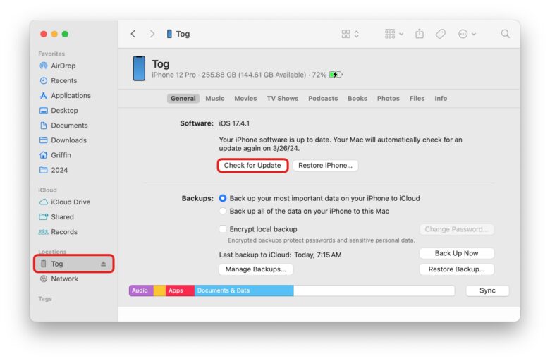Update vom Finder Aktualisierung über den Finder