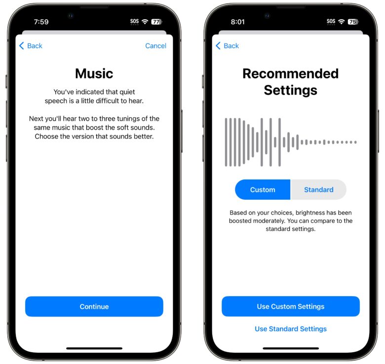 Verwenden Sie AirPods_als Hörgeräte 7 Stellen Sie am Ende des integrierten Hörtests sicher, dass Sie „Benutzerdefinierte Einstellungen“ auswählen.