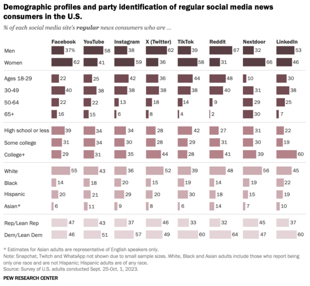 Grafik mit Profilen und Parteiidentifikation von Social-Media-Nutzern in den Vereinigten Staaten