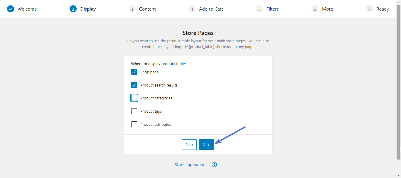 Setup-Assistent für das WooCommerce-Tabellen-Plugin