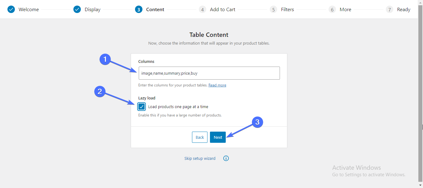 Setup-Assistent für das WooCommerce-Tabellen-Plugin